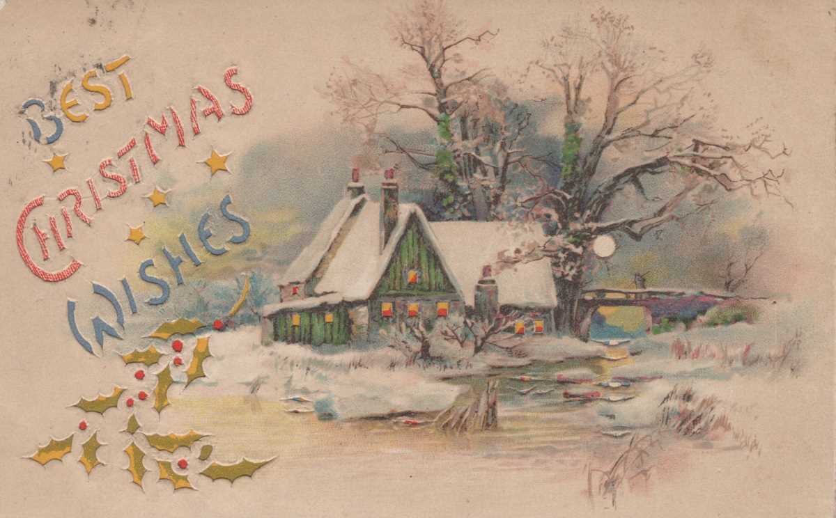 A group of 16 Christmas greetings postcards, comprising 8 hold-to-light postcards and 8 featuring - Bild 3 aus 7