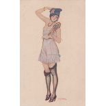A group of nine colour postcards of glamour or risqué interest including postcards by Penot, Meunier