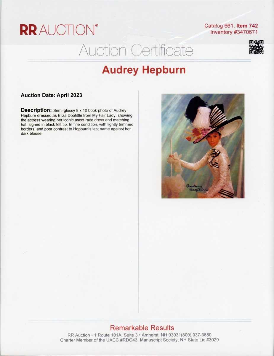 AUTOGRAPH. A signed colour photograph of Audrey Hepburn in costume as Eliza Doolittle from My Fair - Image 2 of 2