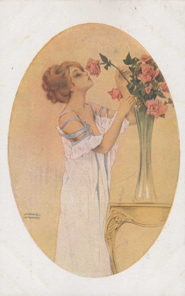 A collection of eight colour postcards by Raphael Kirchner of glamour or risqué interest. - Image 8 of 8