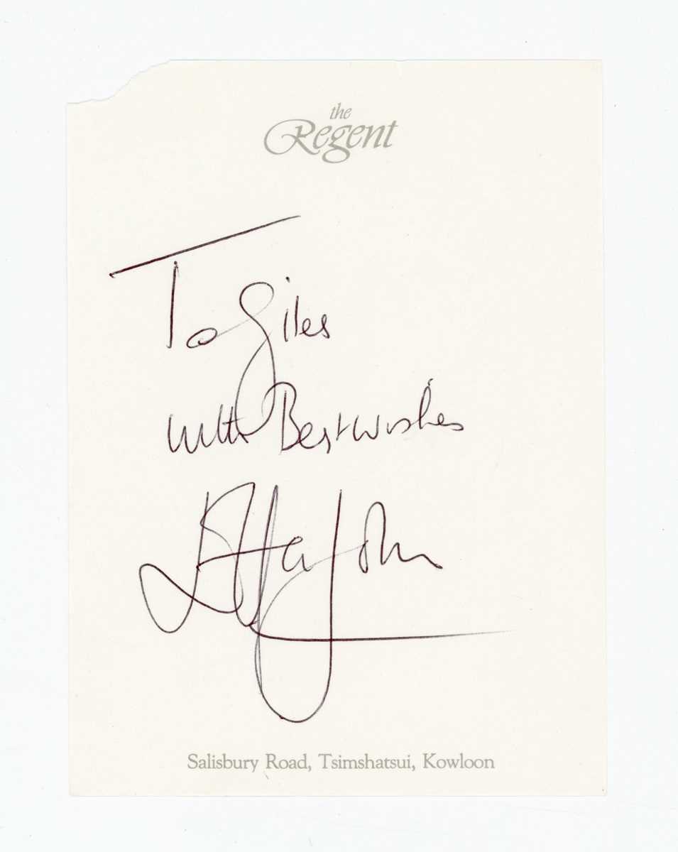 AUTOGRAPH. An autographed leaf, signed by Elton John and inscribed ‘To Giles with Best wishes