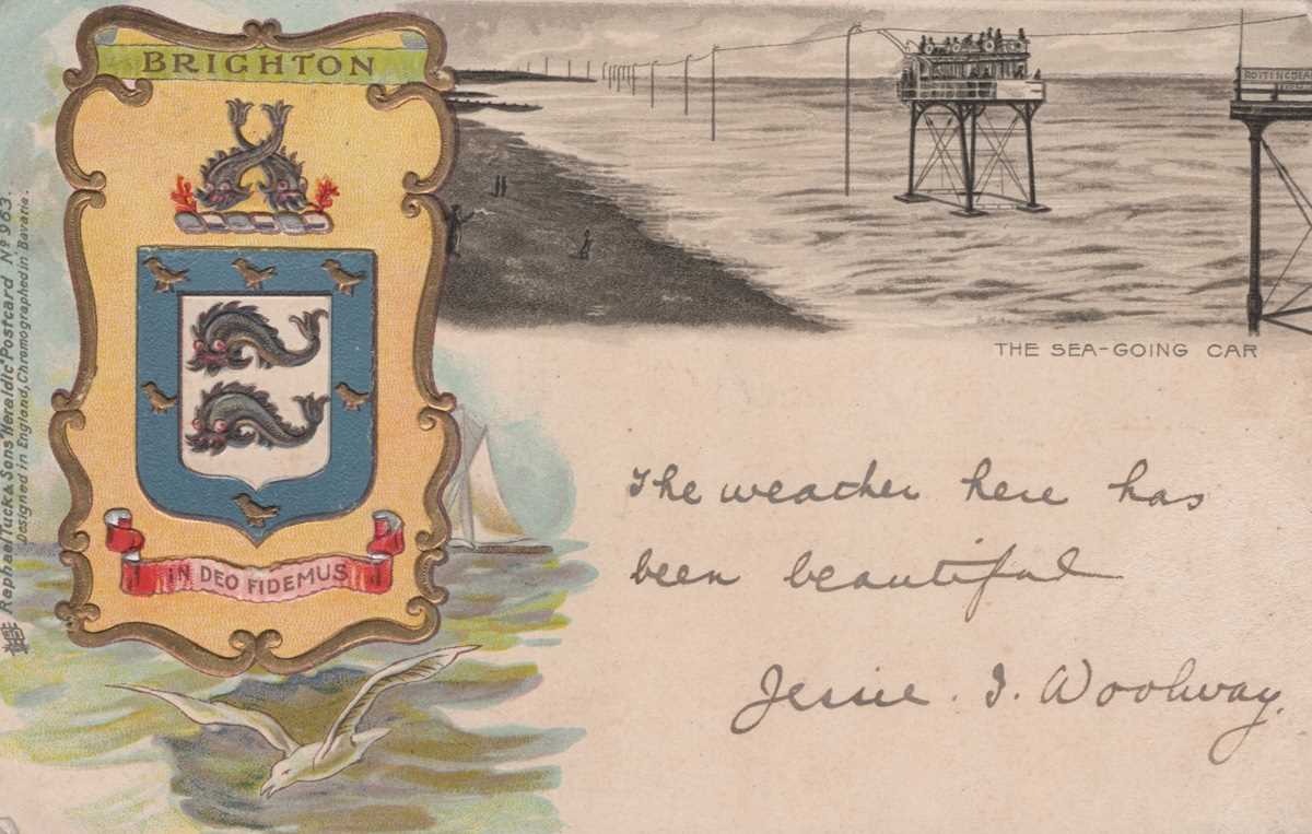 A collection of 13 postcards of Sussex including photographic postcards titled ‘German Submarine