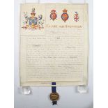 GRANT OF ARMS. A Victorian grant of arms to Henry William Baron Cheylesmoore, with illuminated