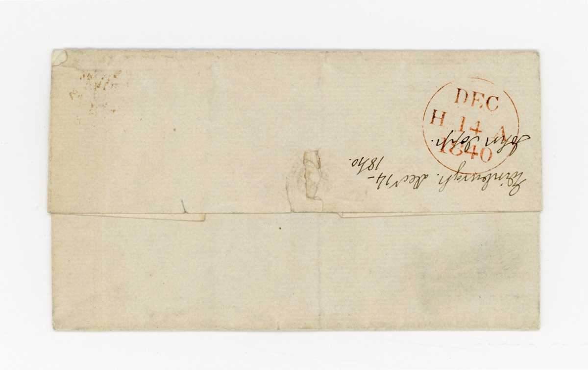 Great Britain Dec. 1840 stamp cover Edinburgh to Aberdeen, with fine four margined 1d black with red - Image 3 of 3
