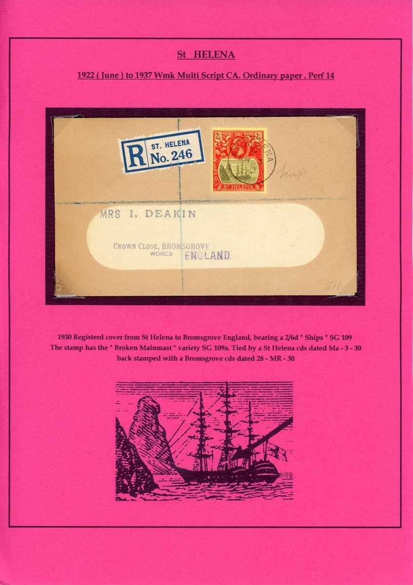 St Helena 1930 registered cover to England with 2 shillings 6d stamp with 'Broken Mainmast' - Image 3 of 3