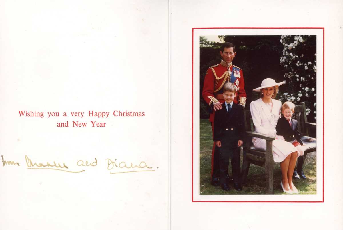 AUTOGRAPH, ROYALTY. A royal Christmas card signed by King Charles III, when prince, and Diana,