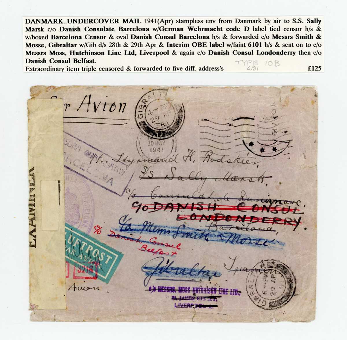 Gibraltar Second World War postal history with censor markings, field post offices, undercover mail, - Image 9 of 10