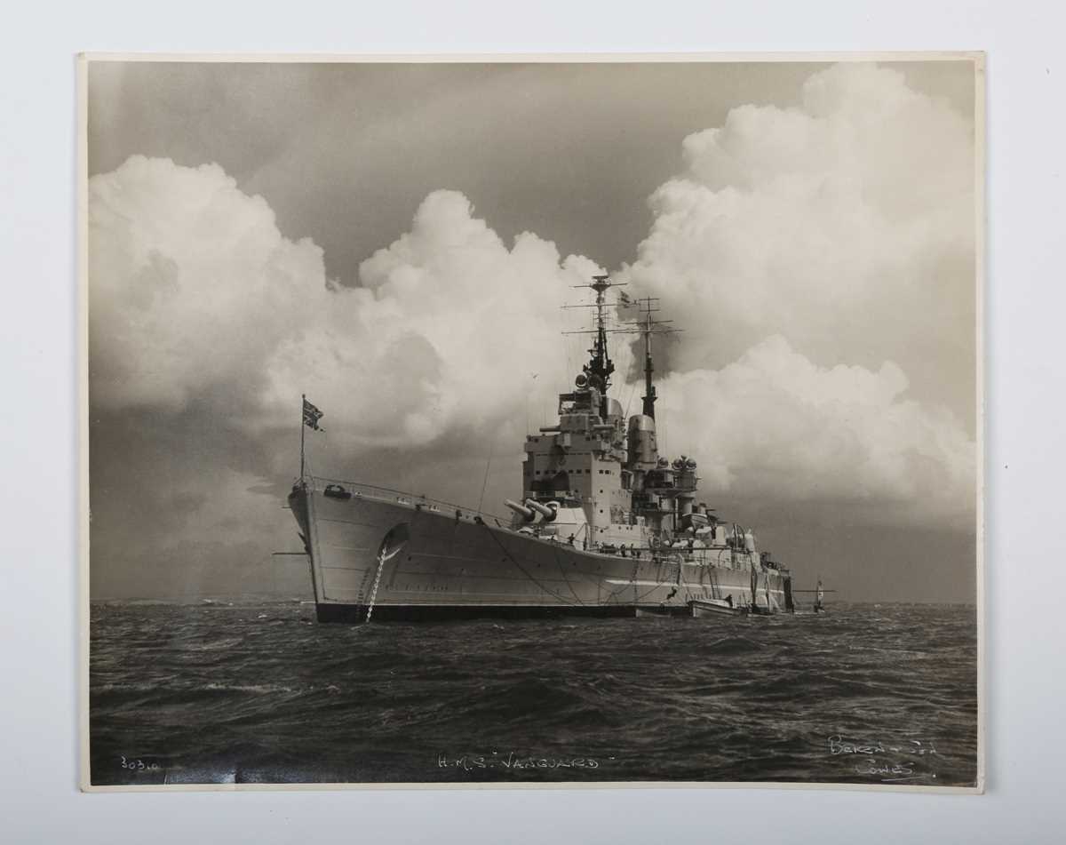 PHOTOGRAPHS. A sepia-toned photograph of a yacht titled ‘St. Barbara and Class Passing H.M.S. - Image 6 of 7