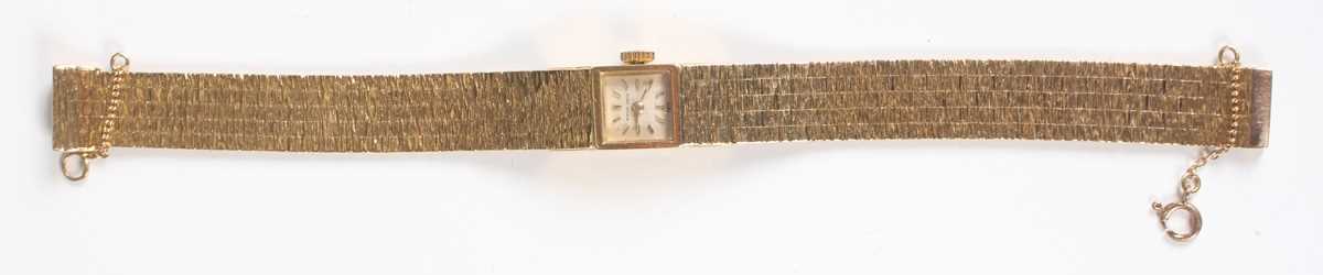 A Bueche-Girod 18ct gold lady’s bracelet wristwatch with signed square silvered dial with baton hour - Image 7 of 8