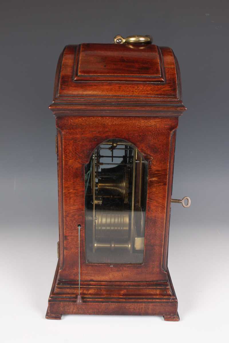 A George III mahogany bracket clock, the eight day twin fusee five pillar movement striking hours on - Image 6 of 11
