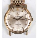 An Omega Automatic Constellation gilt metal gentleman's bracelet wristwatch, the signed silvered