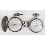 A Swiss hunting cased keywind dual time gentleman's pocket watch, made for the Japanese market, with