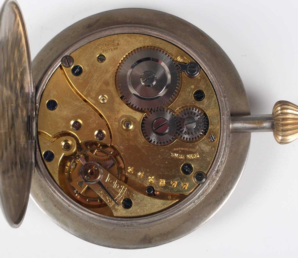 A chrome plated base metal cased keyless wind open faced gentleman's Goliath pocket watch, the white - Image 14 of 18