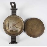 A George III brass circular surveyor's compass or miner's dial and cover, the 4½-inch silvered