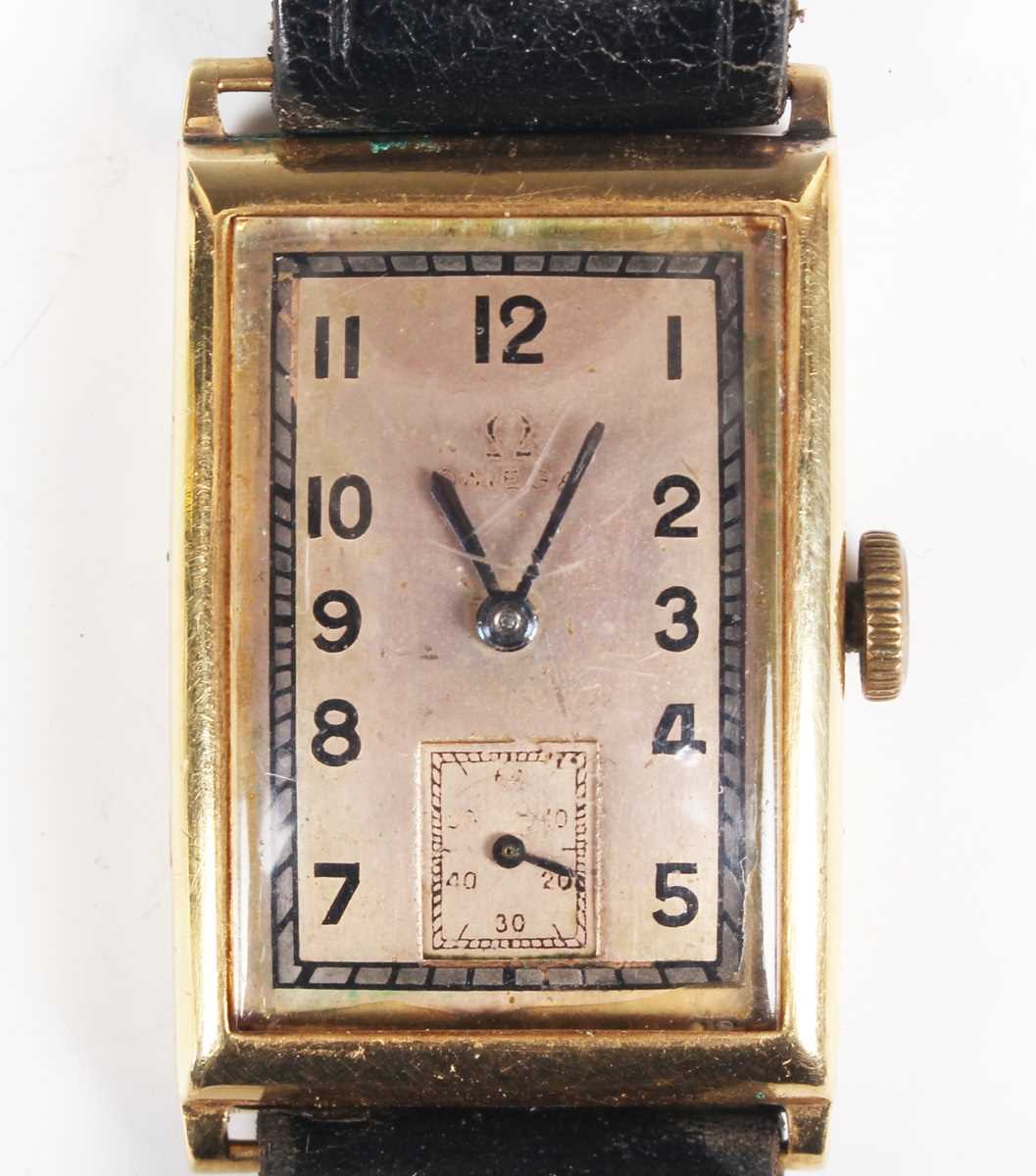 An Omega 18ct gold rectangular cased gentleman's wristwatch, circa 1939, the signed and jewelled