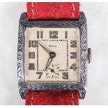 A Doxa square cased wristwatch with signed movement, the signed square painted dial with Arabic hour