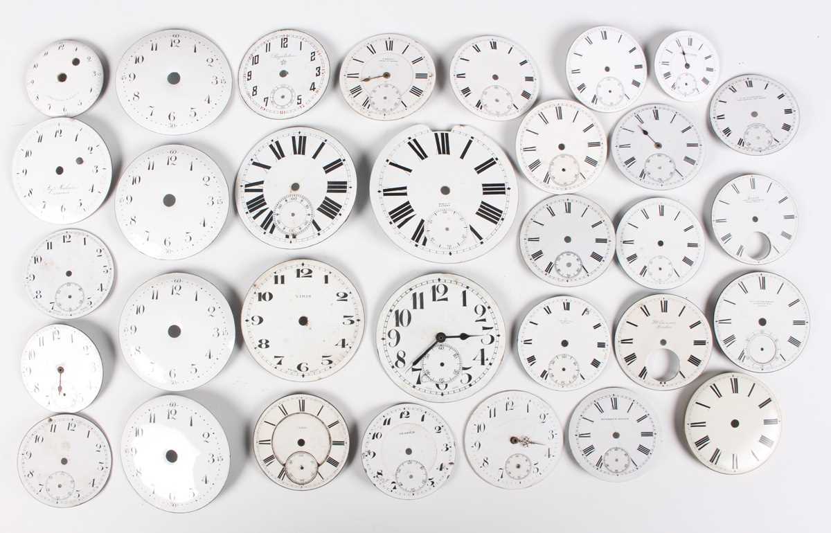 A collection of eighty white enamelled pocket watch dials, 18th century and later, some signed,