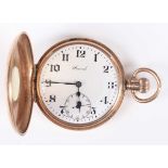 A Record Watch Co 9ct gold half-hunting cased keyless wind gentleman's pocket watch with signed