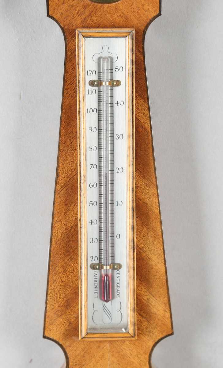 A 20th century Queen Anne style walnut stick barometer with arched surmount, ball finials, barley - Image 7 of 15