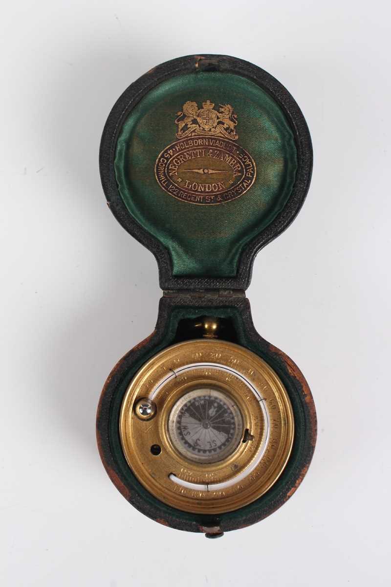 A late 19th century Negretti & Zambra gilt lacquered brass cased pocket barometer altimeter, compass - Image 3 of 14