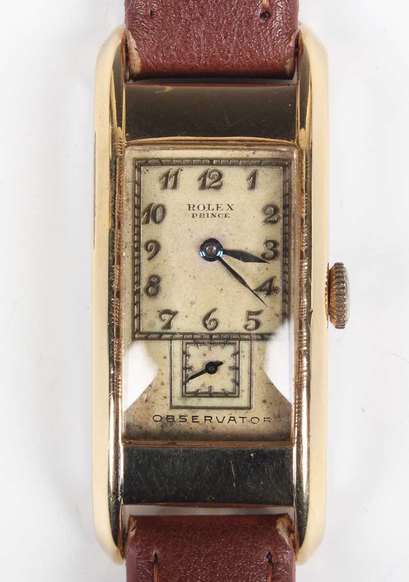 A Rolex Prince Observatory gilt metal fronted and steel backed rectangular cased gentleman's