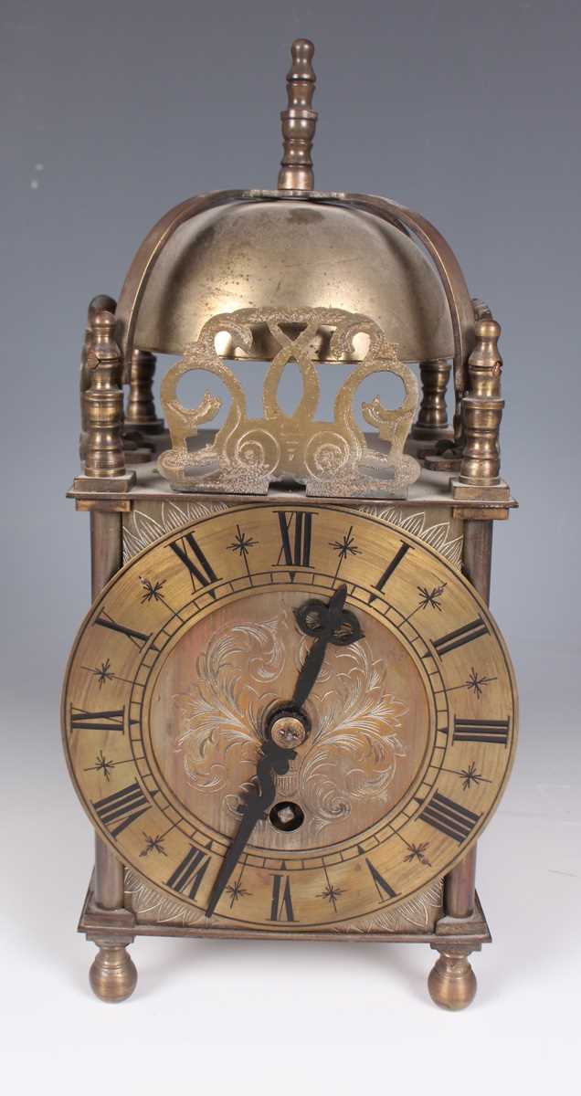 A 20th century brass lantern clock style mantel timepiece, height 24cm, together with a brass - Bild 2 aus 16