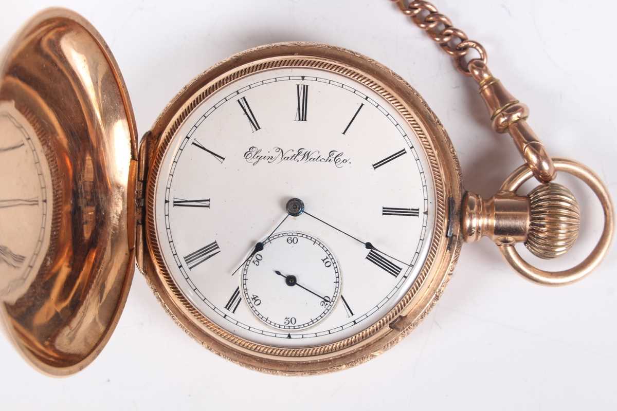 An Elgin Natl Watch Co gold hunting cased keyless wind gentleman’s pocket watch, the signed gilt - Image 2 of 10