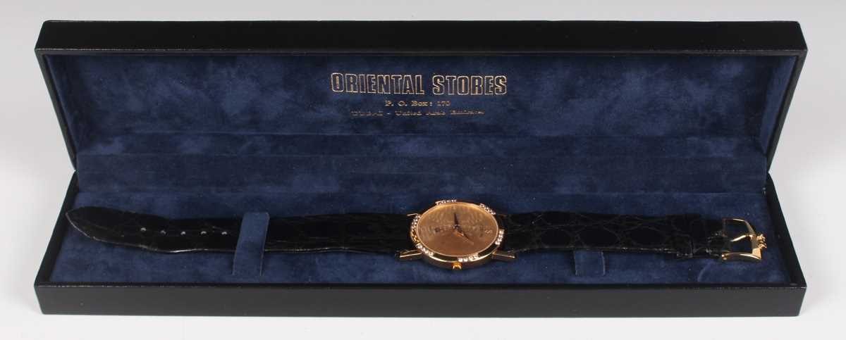 A Corum 18ct gold cased and diamond set Middle Eastern presentation gentleman's wristwatch, the - Image 5 of 5