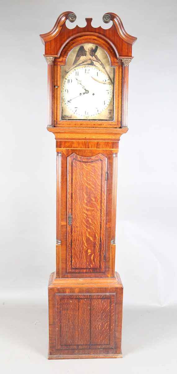 A George III oak and mahogany longcase clock with eight day movement striking on a bell, the 13-inch - Image 7 of 11