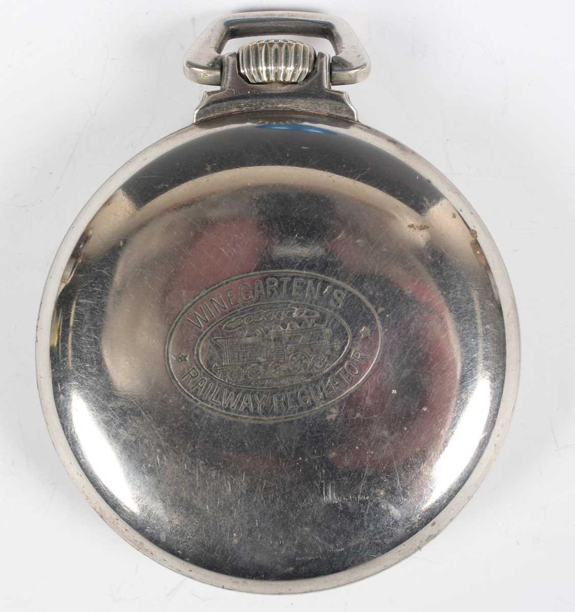 A Winegartens base metal cased keyless wind open-faced gentleman’s pocket watch, the signed lever - Image 5 of 5