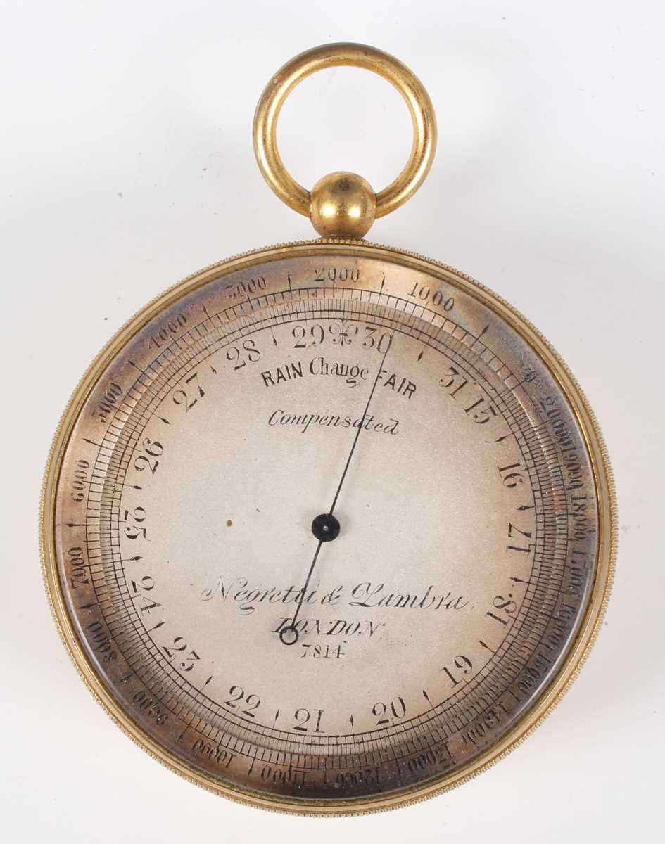A late 19th century Negretti & Zambra gilt lacquered brass cased pocket barometer altimeter, compass - Image 4 of 14