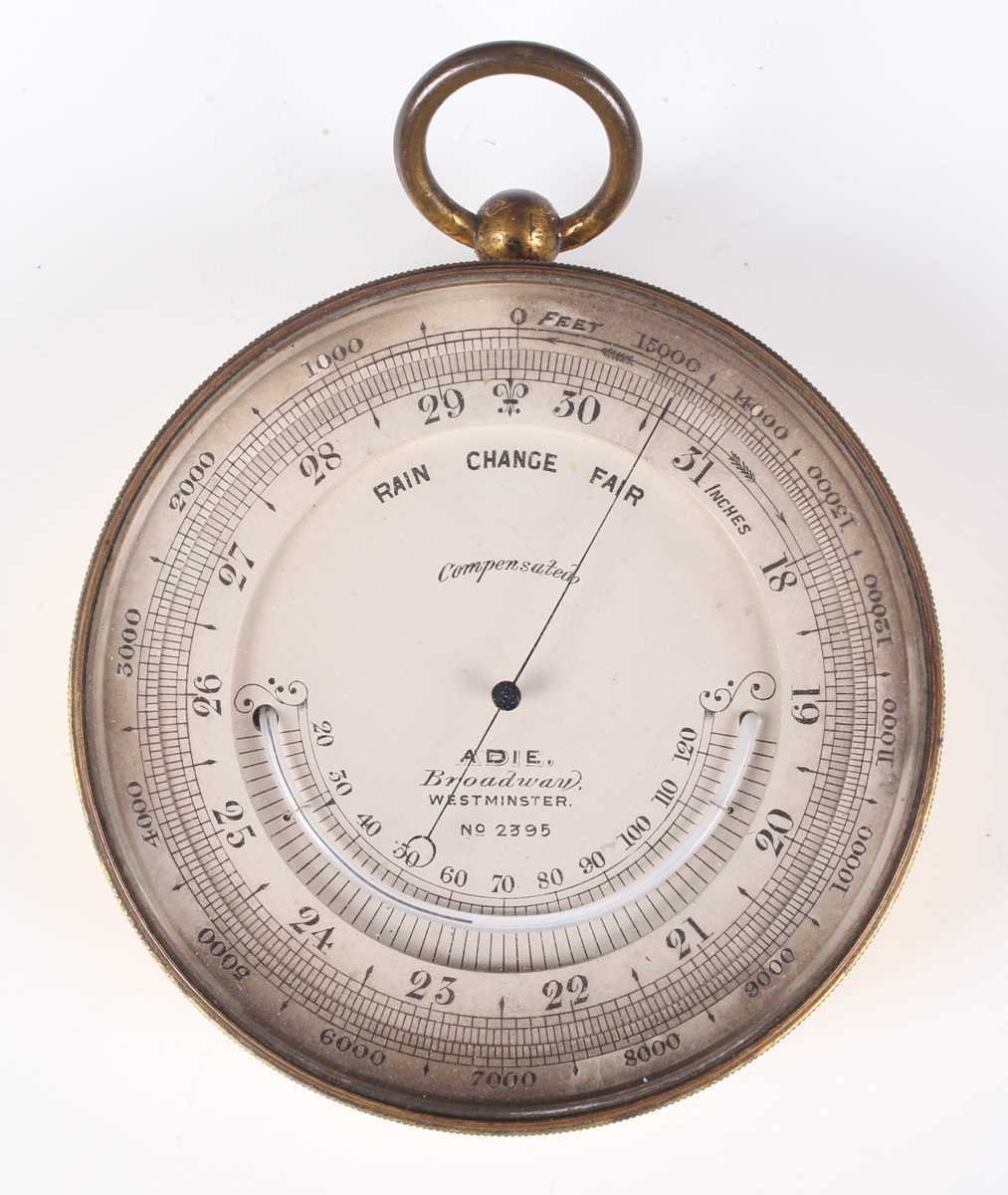 A late 19th century gilt brass pocket barometer altimeter, the silvered dial with semicircular - Bild 2 aus 13