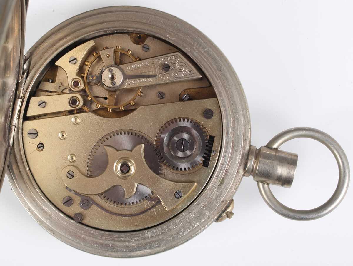 A chrome plated base metal cased keyless wind open faced gentleman's Goliath pocket watch, the white - Image 6 of 18