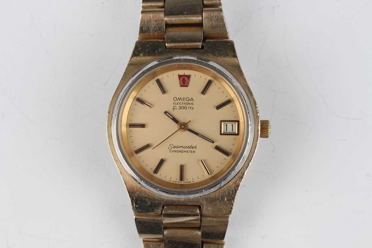 An Omega Electronic F300 Hz Seamaster Chronometer gilt metal fronted and steel backed gentleman's