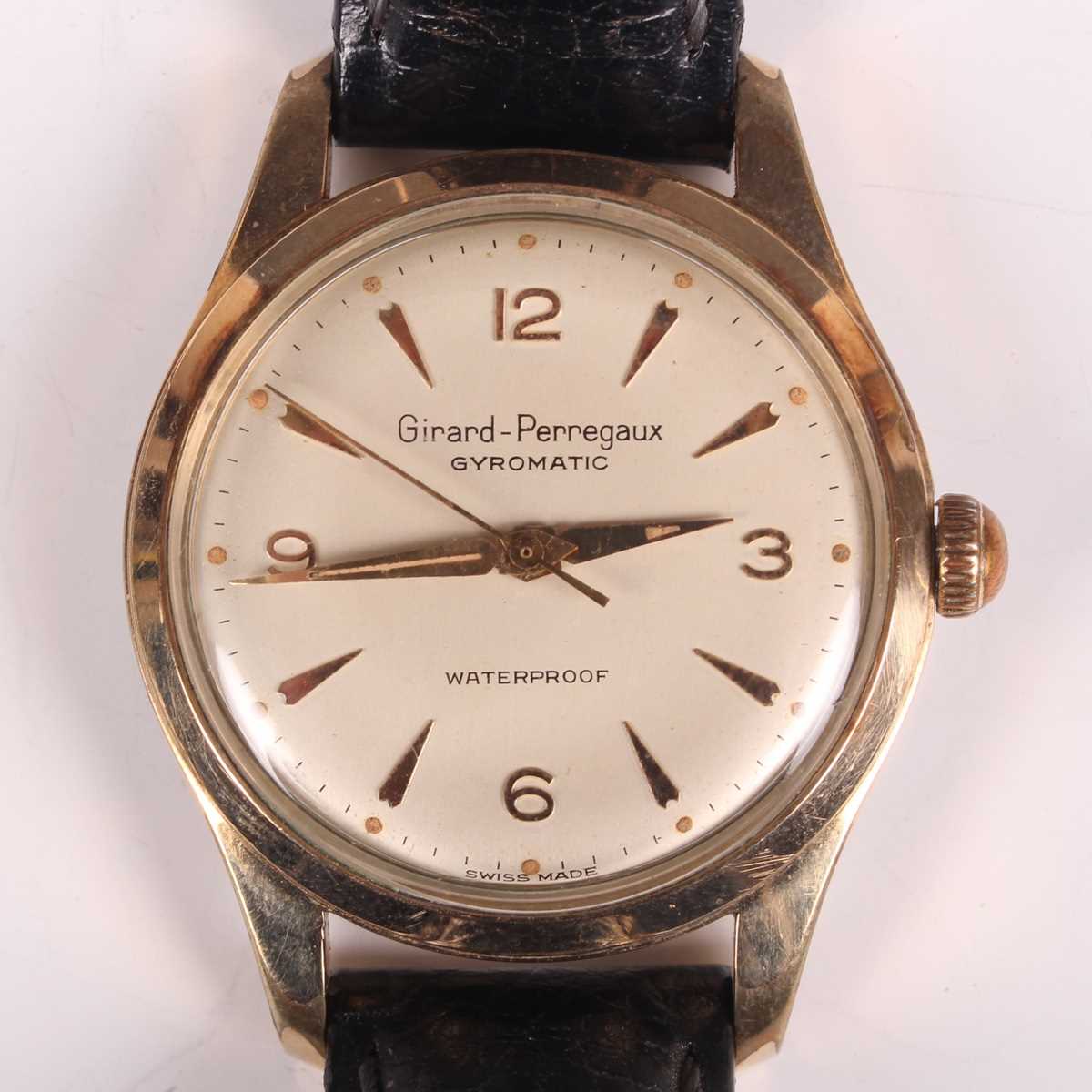 A Girard-Perregaux Gyromatic gilt metal fronted and steel backed gentleman's wristwatch, the