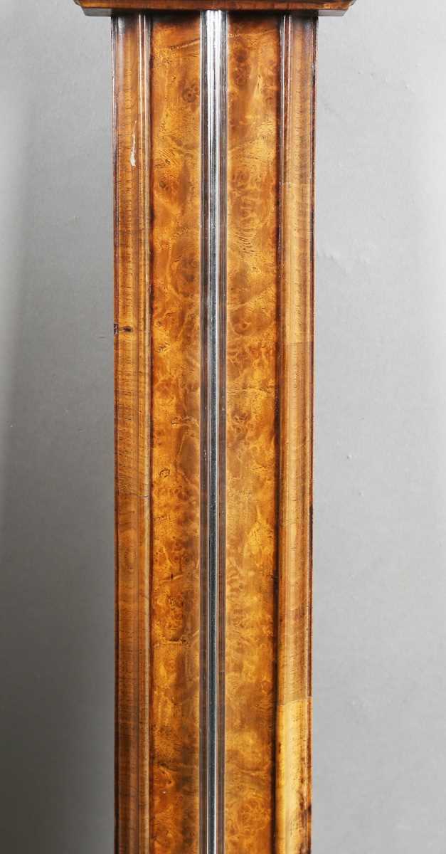 A 20th century Queen Anne style walnut stick barometer with arched surmount, ball finials, barley - Image 3 of 15