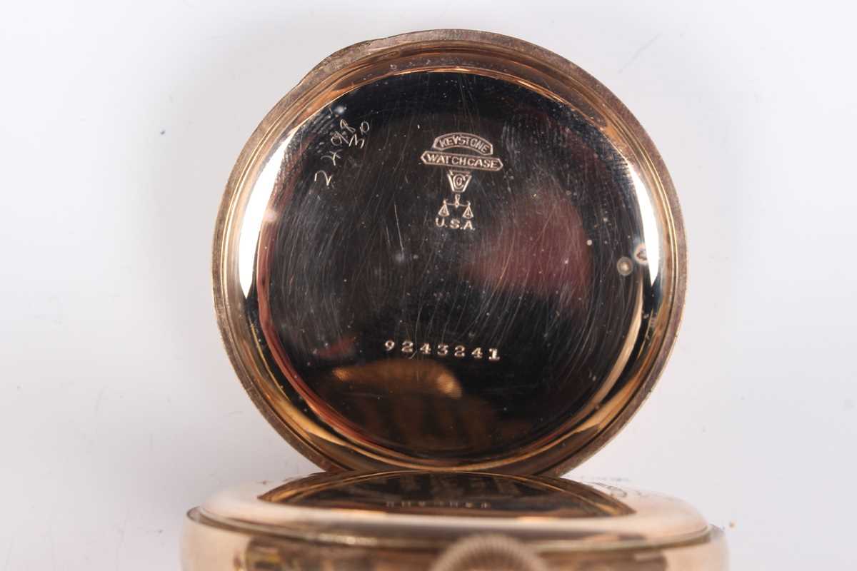 A Waltham gilt metal hunting cased keyless wind gentleman's pocket watch, the signed dial with - Image 12 of 13