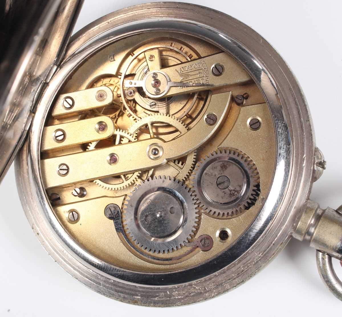 A chrome plated base metal cased keyless wind open faced gentleman's Goliath pocket watch, the white - Image 8 of 18