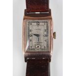A Rotary 9ct gold rectangular cased gentleman's wristwatch with signed and jewelled 7/300 caliber