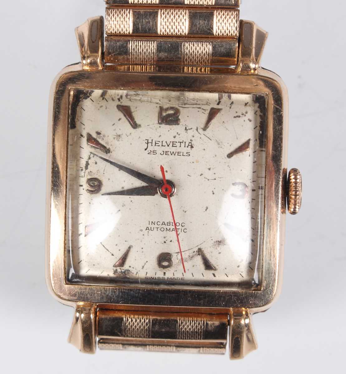 A Helvetia Automatic gilt metal fronted and steel backed square cased gentleman's wristwatch with - Image 14 of 16