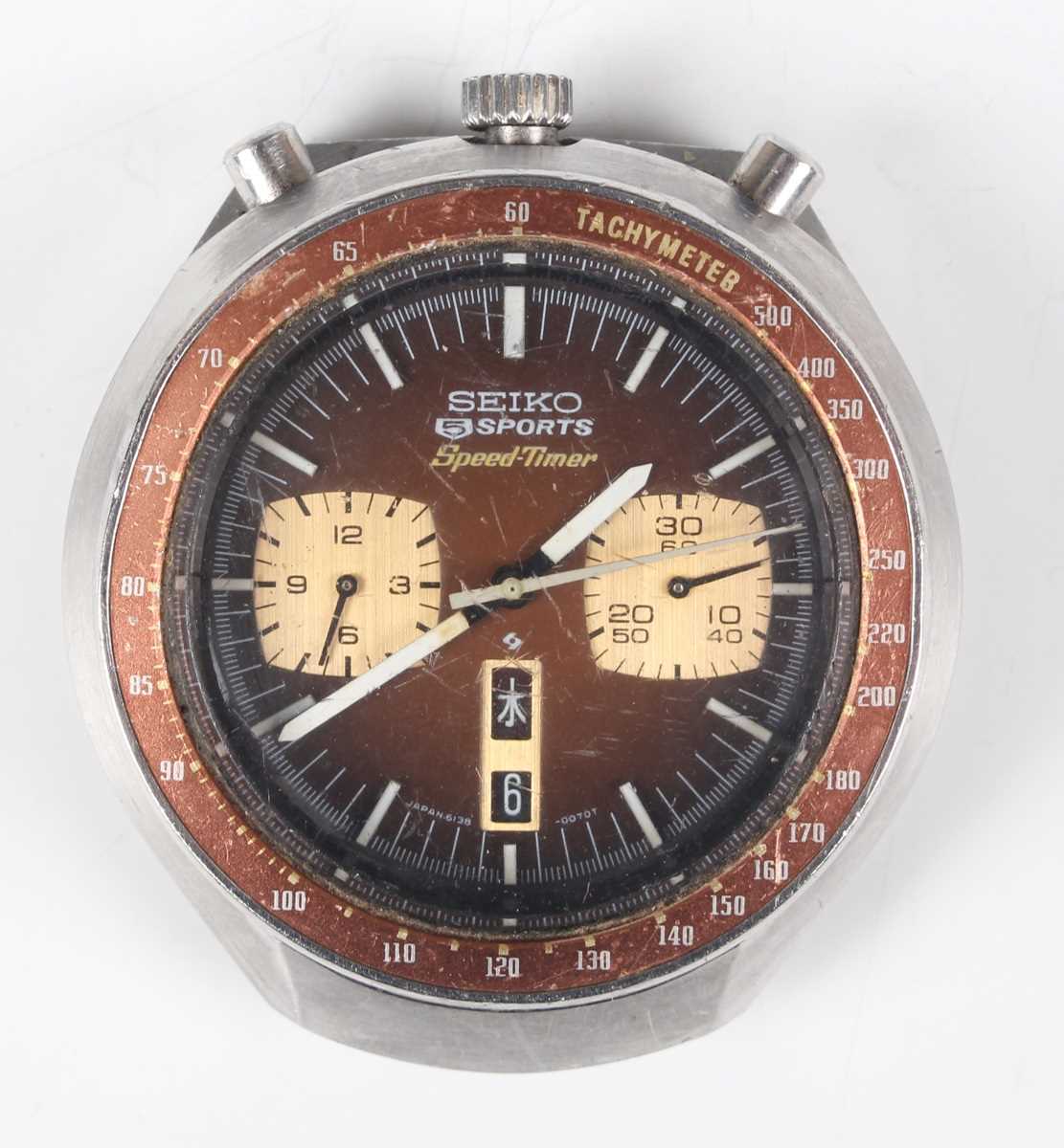 A Seiko 'Bullhead' 5 Sports Speed-Timer Automatic stainless steel cased gentleman's wristwatch, Ref.