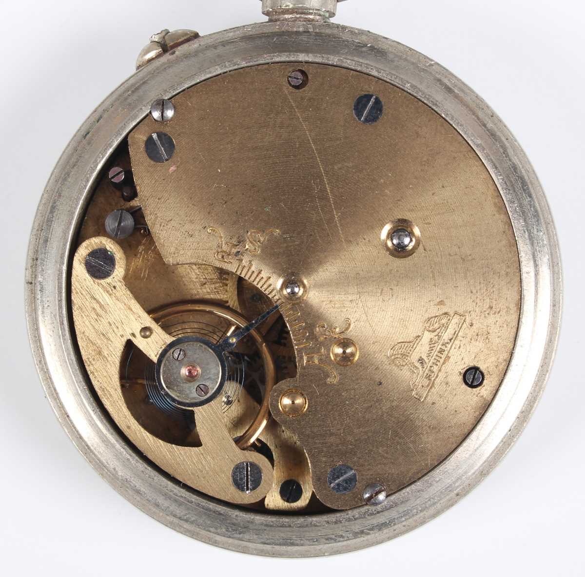 A chrome plated base metal cased keyless wind open faced gentleman's Goliath pocket watch, the white - Image 3 of 18