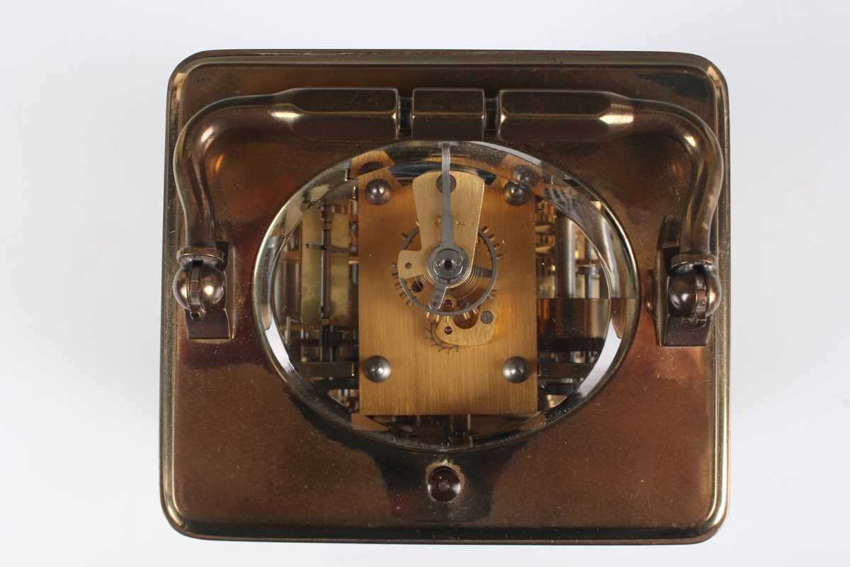 A late 20th century French lacquered brass corniche cased carriage alarm clock by L'Epée, the - Image 7 of 7