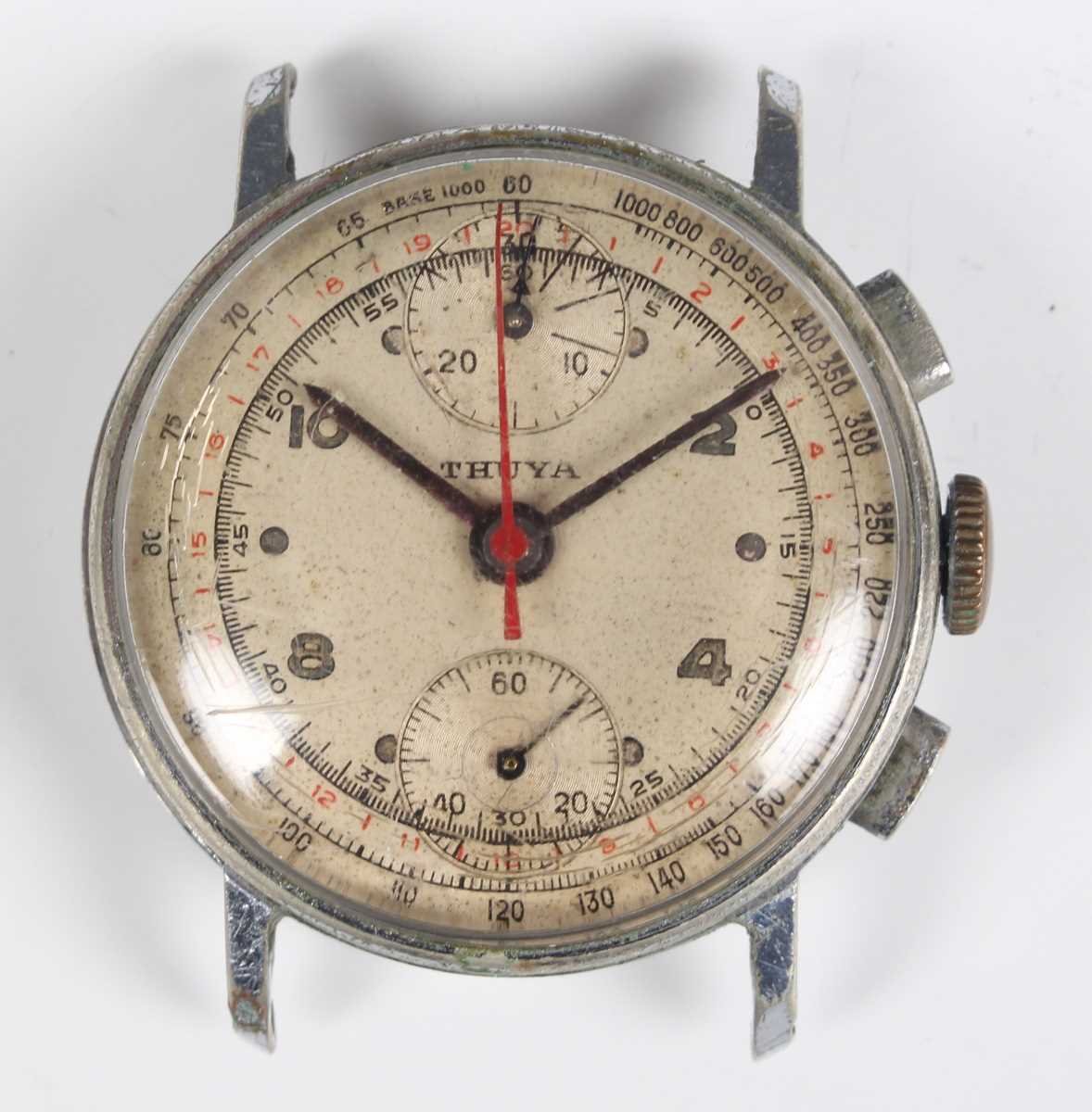 A Heuer chrome plated and steel backed gentleman's pilot style 'up and down' chronograph wristwatch, - Image 2 of 11