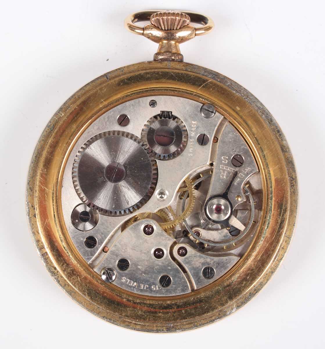 A gilt metal cased keyless wind open faced gentleman's dress pocket watch, the silvered dial with - Image 3 of 25