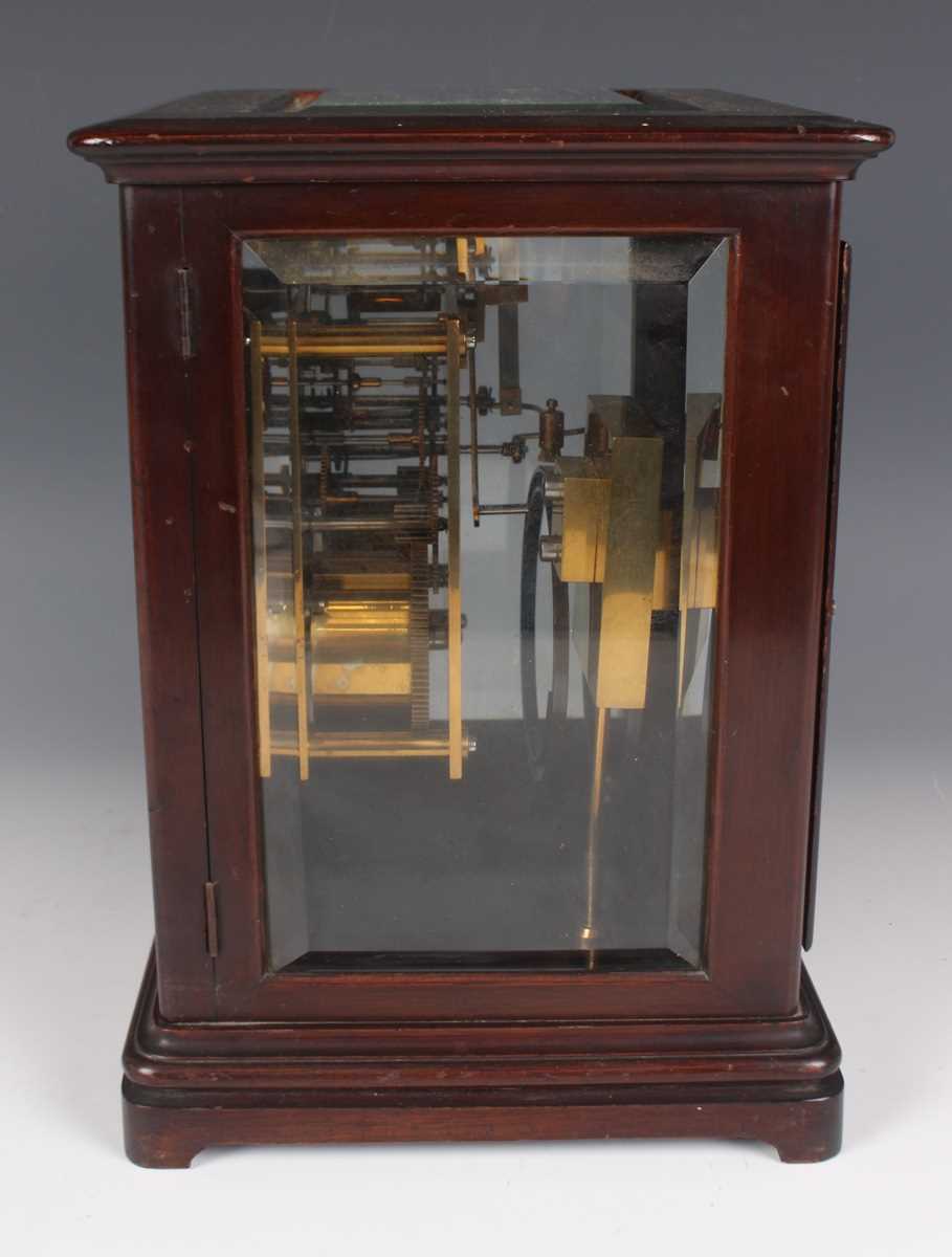 An early 20th century mahogany mantel clock with eight day movement striking on two gongs, the - Image 5 of 10