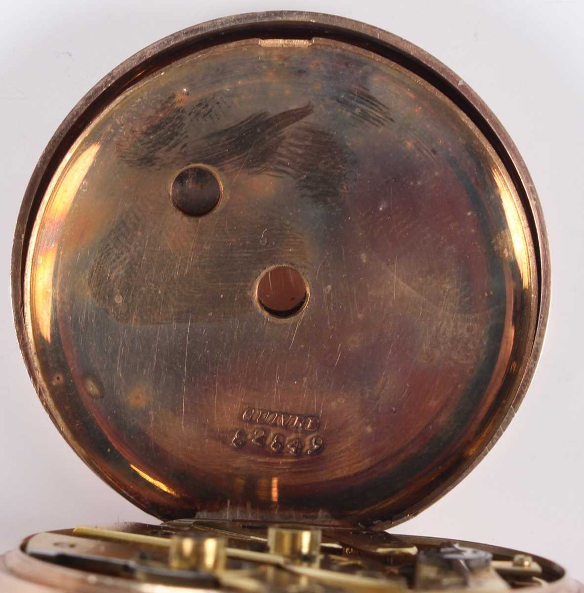 A 9ct gold cased keywind open faced lady's fob watch with unsigned gilt cylinder movement, base - Image 3 of 5