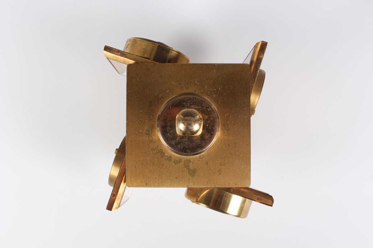 A mid-20th century Imhof gilt brass desk timepiece and weather compendium, the revolving cube shaped - Image 11 of 15