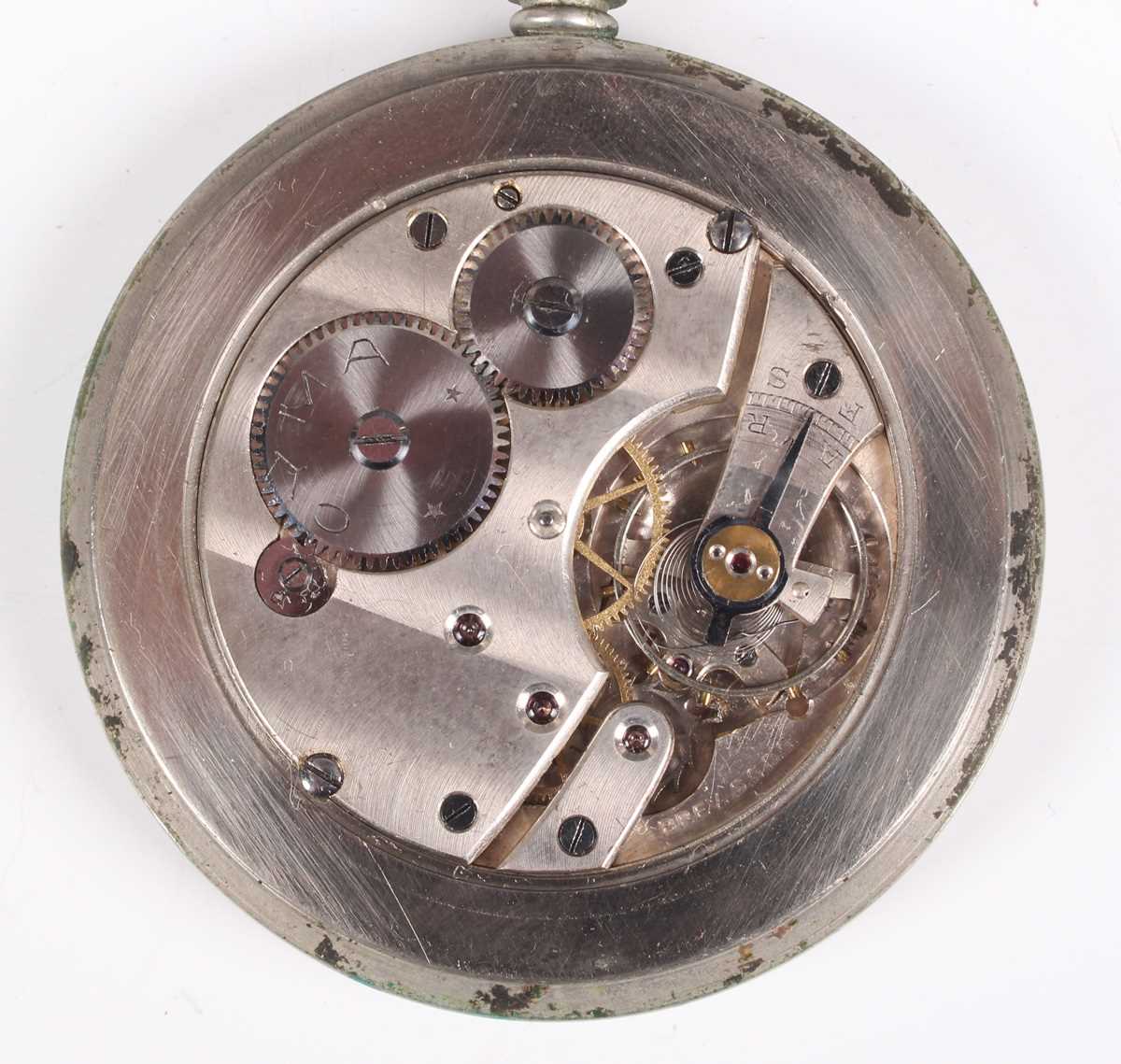 A chrome plated base metal cased keyless wind open faced gentleman's Goliath pocket watch, the white - Image 16 of 18