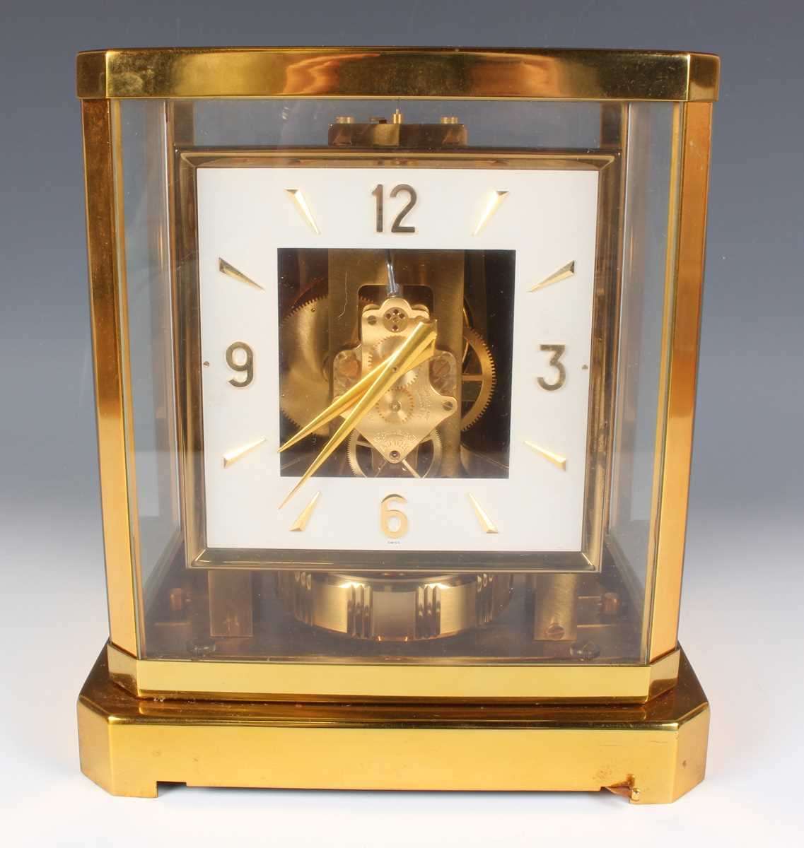 A Jaeger-LeCoultre Atmos mantel timepiece, Ref. 528-6, the signed perpetual gilt brass movement